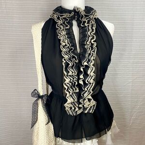 ♡ ruffle layered button up high neck collared blouse ♡